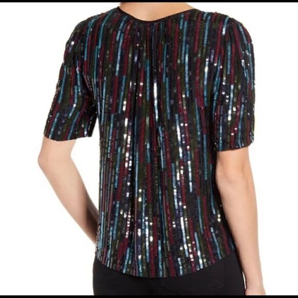 Velvet by Graham and Spencer Nikky Multicolor Sequin Short Sleeve Top small - Picture 3 of 7